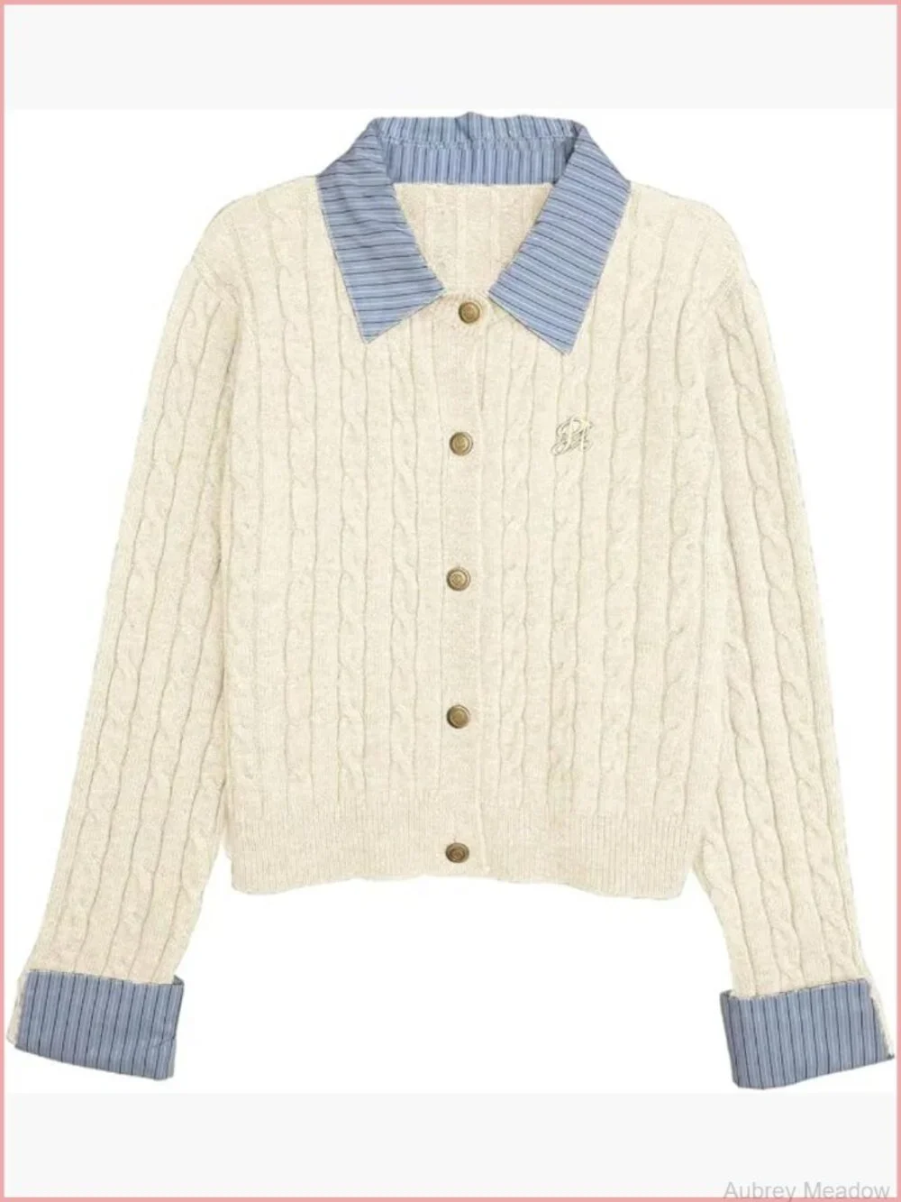 Cropped Collared Cable Knit Cardigan Button Down Long Sleeve Preppy Fall - Picture 1 of 5